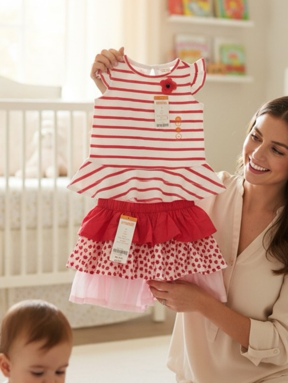 Gymboree Girls 3T New With Tags Pink & White Striped Top & Floral Skirt Set